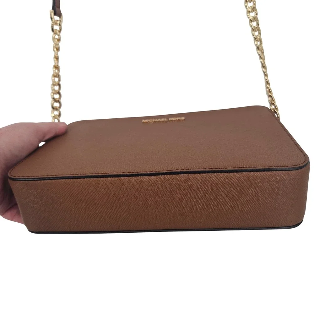 Michael Kors Jet Set Large East West Crossbody Bag Brown Saffiano Leather Gold